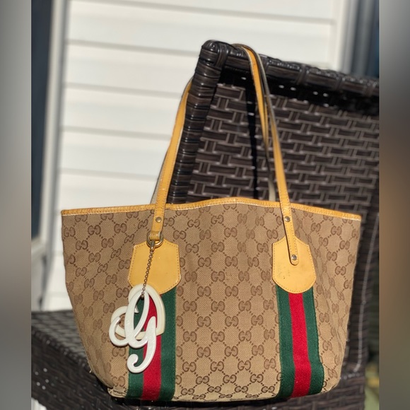 GUCCI Sherry Line Shoulder Tote Bag Canvas Leather Brown GG Pattern15”x 9”x 6”🎁 - Picture 3 of 17